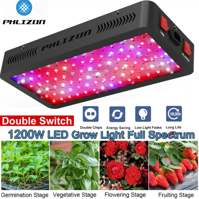 PHLIZON 1200W Double Switch LED Grow Light Full Spectrum For Indoor Plants Hydro