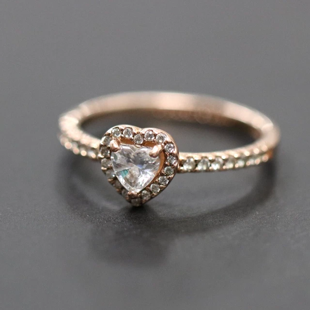 PANDORA ALE MET 58 Sparkling Elevated Heart Rose Gold Tone CZ Ring Size