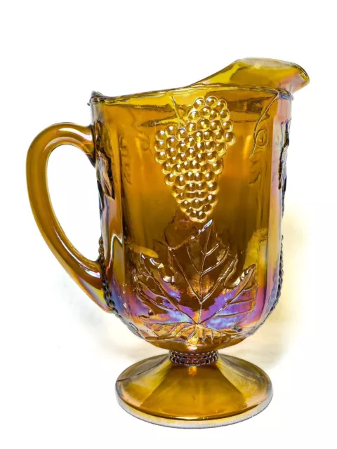 Vintage Indiana Iridescent Amber Carnival Glass Harvest Grape Pitcher