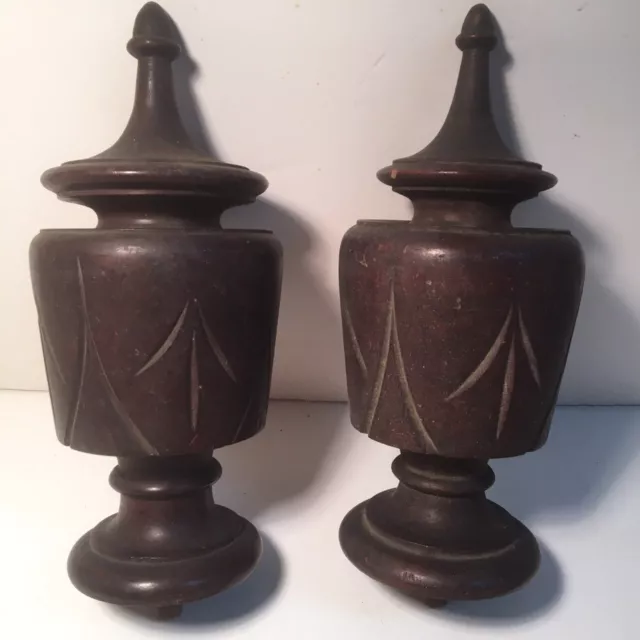 Antique Vintage Wood Carved -Turned Large Pair Finials