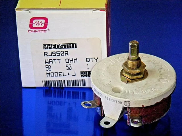 Potentiomètre rhéostat Ohmite RJS50R modèle J wirewound 50 W 50 Ohm 1,00 ampère dans son emballage d'origine