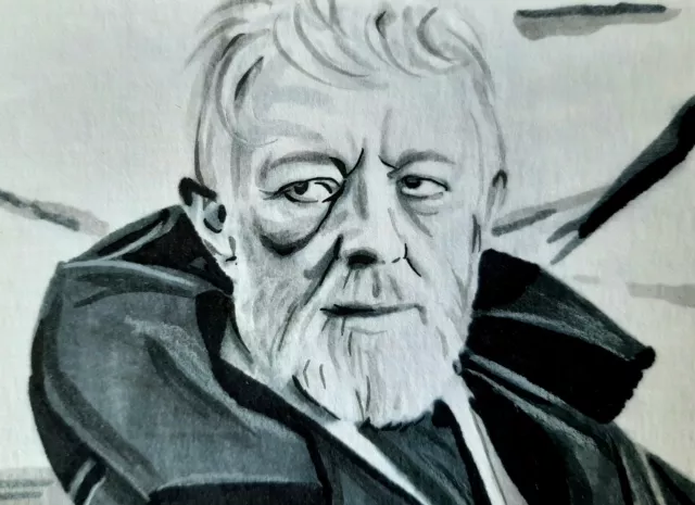 Original aceo Alec Guinness Obi-Wan Kenobi Star Wars sketch card drawing