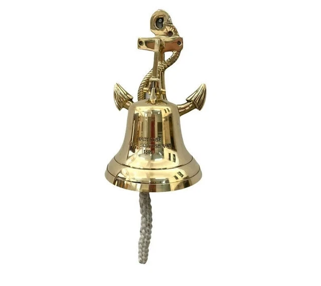Campana de puerta de barco con ancla de latón macizo marítimo náutico de 6...