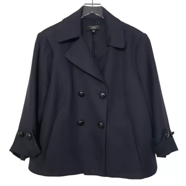 Talbots Double Breasted Jacket Cotton Navy Blue Business Career Womens Sz 16W P