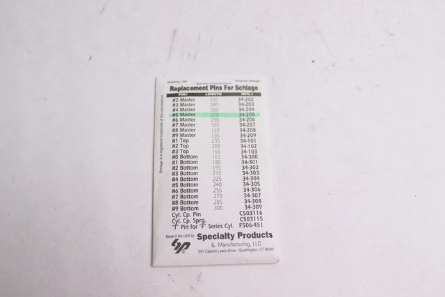 (100-Pk) Schlage Master Pin #5 Nickel Silver 34-205