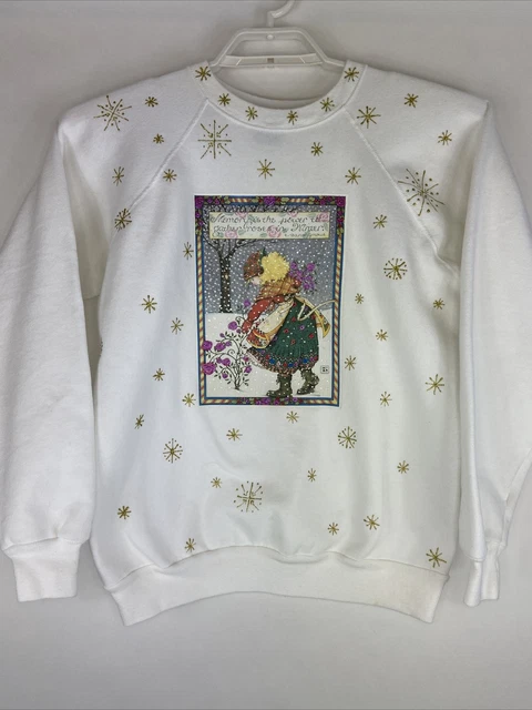 Vintage Mary Engelbreit Sweatshirt Memory Roses Winter Morgan Fleecewise Womens