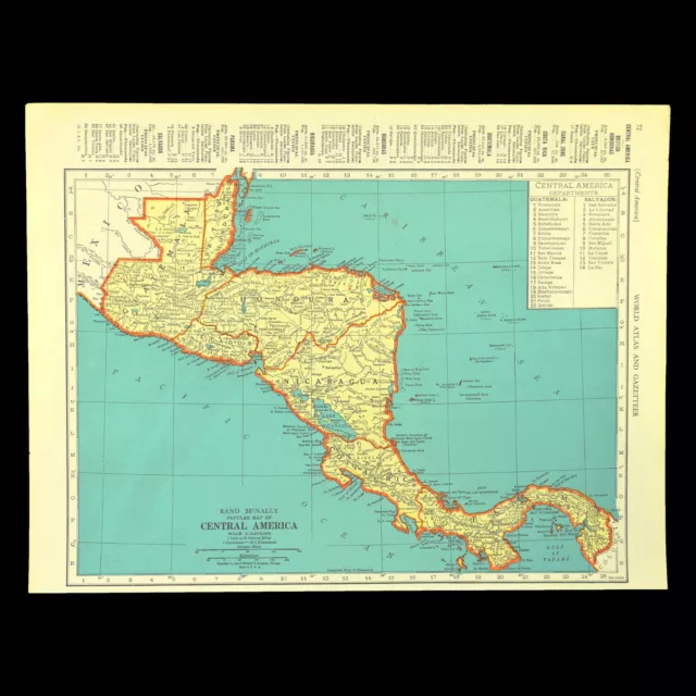 1940s Vintage Map of CENTRAL AMERICA Map of Costa Rica Guatemala Panama Wall Art