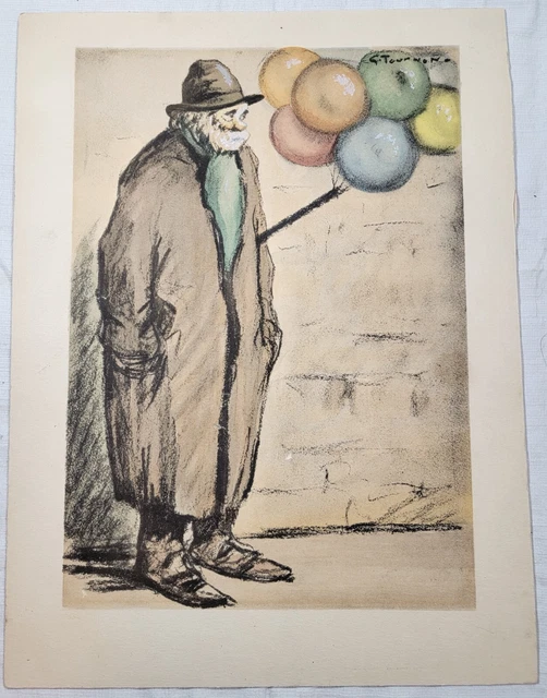 Vintange Print of Georges Tournon's 1926 Clown Drawing