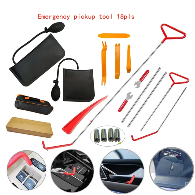 18pcs Car Tools Kit 4 long reach grabbers 2 air bag pumps 4 trim removal tools