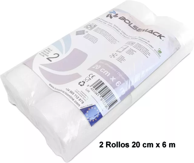 2 Rollos Envasado envasar Vacio 20cm x 6m,libre BPA,capas sellado ultra-fuertes