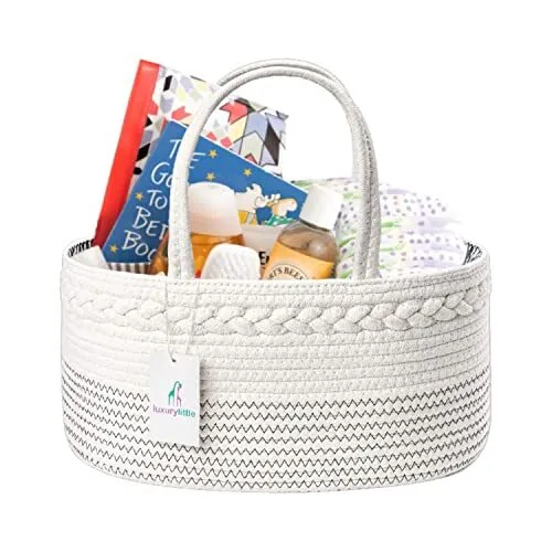 Luxury Little Baby Diaper Caddy Organizer - Rope Nursery Storage Bin For Boys An