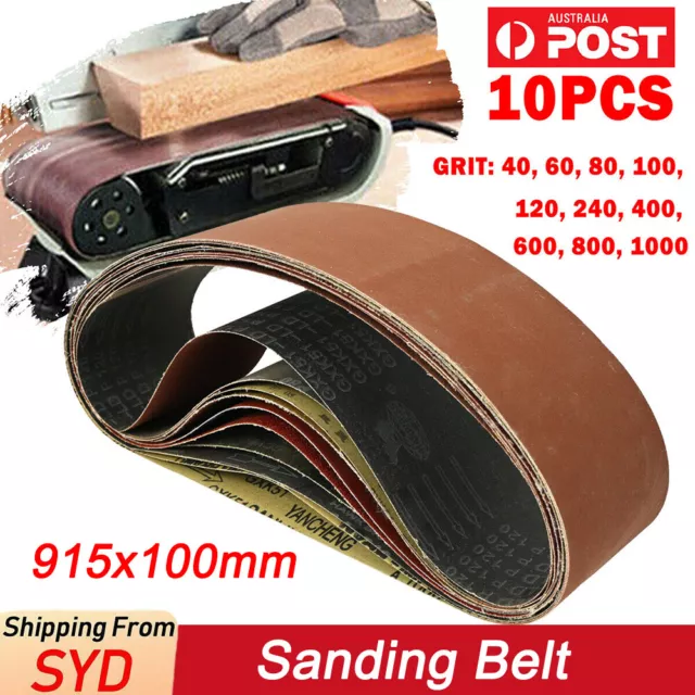 10X Sanding Belt 100x914mm 915 Mixed Grit 40 60 80 100 120 240 400 600 800 1000