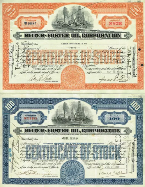 USA REITER-FOSTER OIL CORPORATION stock certificates SET OF 2