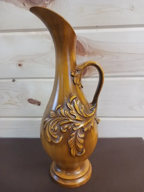 Haeger Pottery 8097 Peasant Gold Pitcher Vase Mid Century Modern Decor 18" Tall