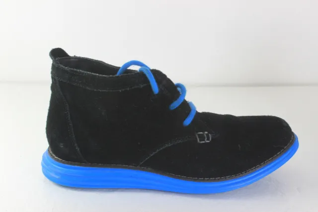Woman's Skechers Black/Blue Suede Boots Sz 7 Lace up Flat Walking L14