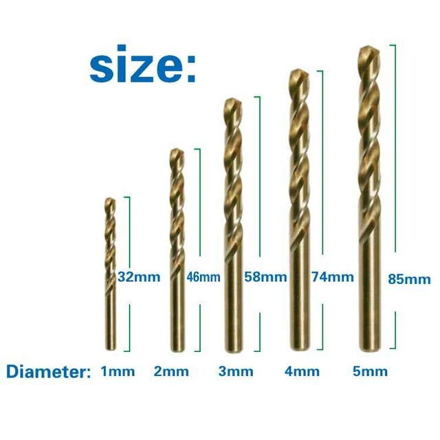 1 set of 1/2/3/4/5mm Steel Drills Drill Hole for Metal Plastic Wood
