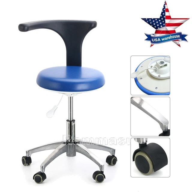 Dental Doctor Assistant Stool Adjustable Height Mobile Chair 360° PU Leather