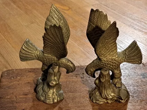 Brass Eagle Figurine Birds Statue Vintage Paperweight Bookends 6 3/4" Set 2
