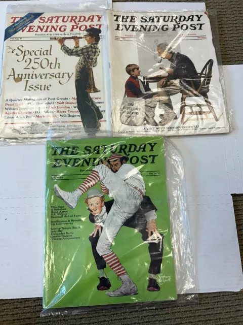 Saturday Evening Post Norman Rockwell Lot Of 3 Full Magazines Excellent