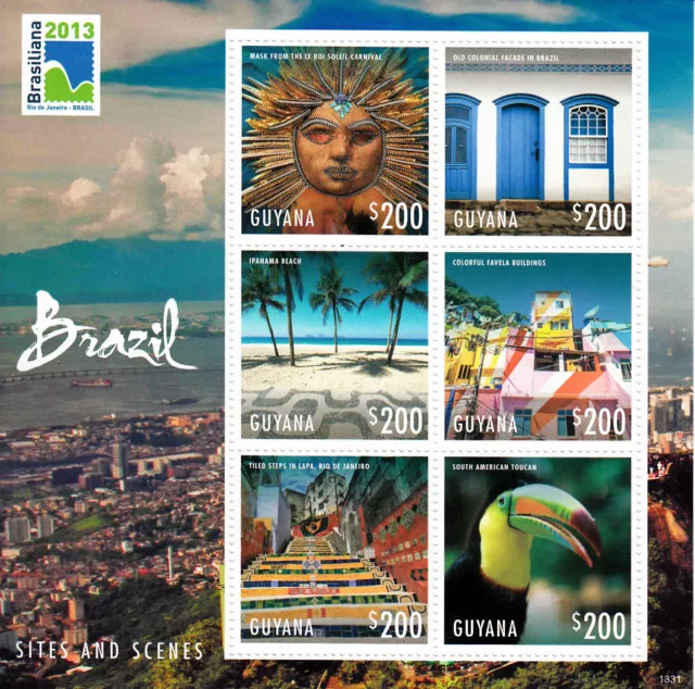 Timbri per uccellini turismo Guyana 2013 nuovi di zecca Brasile siti e scene brasiliana 6 V M/S