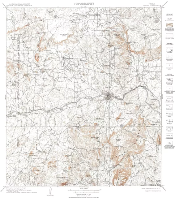 Topo Map - Llano Texas Quad - USGS 1901 - 23.00 x 26.02