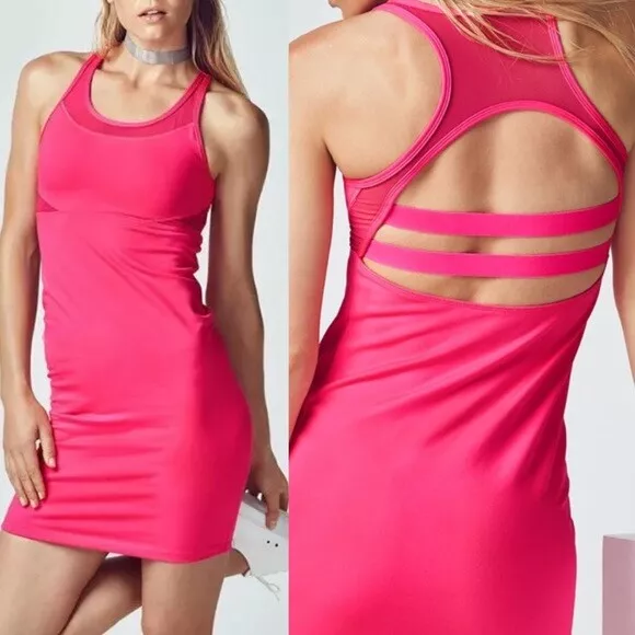 Fabletics Black Tropez Mesh Panel Cut-Out Strappy Racerback Dress XS  Retails $90