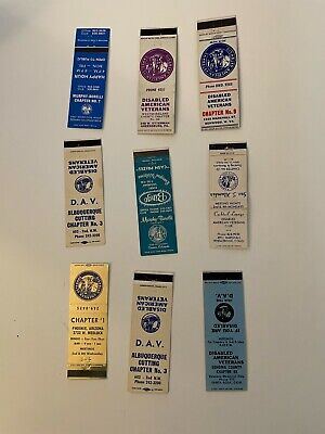 Disabled American Veterans - lot of 9 great matchbooks from CO, IL, AR, CA, etc!