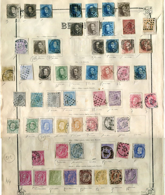 BELGIQUE 1849/1905 - LOT DE  TIMBRES sur 5 Feuilles d'Album