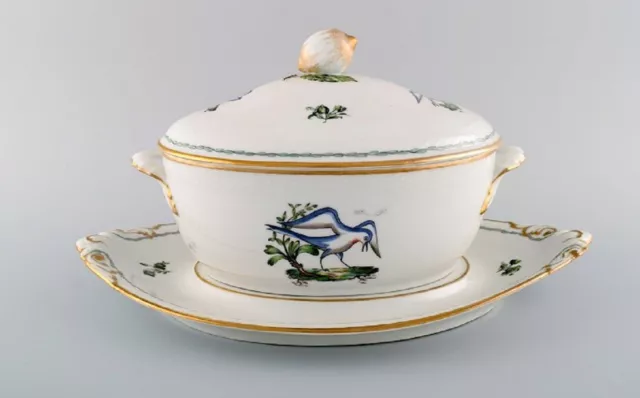 Large Royal Copenhagen lidded tureen with saucer in hand-painted porcelain