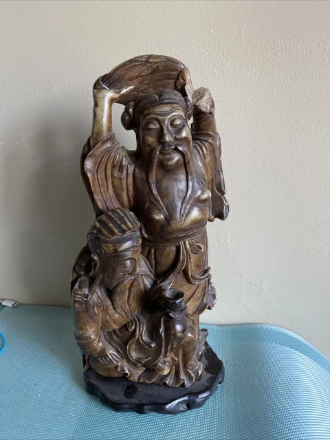 Antique Chinese Carved Soapstone Figurine Statue