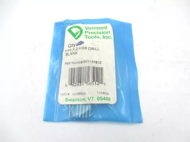 Vermont (950D 5/64) 5/64 x 2 OAL Bright Finish HSS Long Drill Blank - Pack of 9