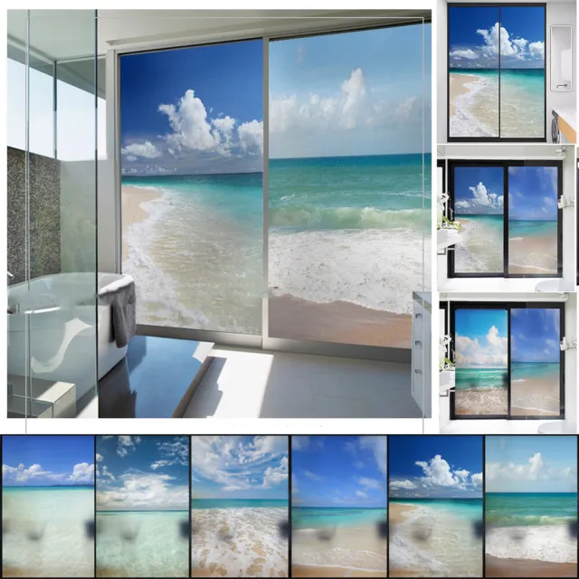 Beach Static Cling Privacy Frosted Stained Window Film Opaque Glass Sticker
