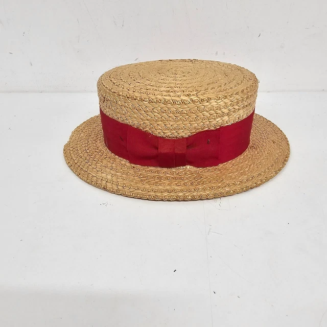 OLNEY BOATER HAT Straw Red Ribbon Size 6⅞ 56 Unisex Classic Style ...