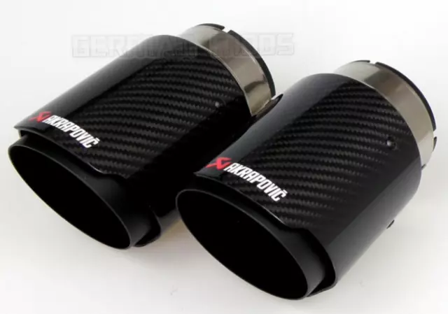 BLACK x2 UNIVERSAL AKRAPOVIC STYLE 3.5" GLOSS CARBON EXHAUST TIP/TAILPIPE B1