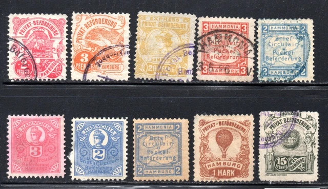 Deutschland/Privatpost- Hamburg /Hammonia II, kleines Los mit10 Briefmarken, ges