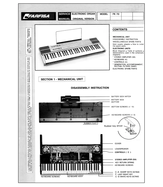 FARFISA TK-100 SERVICE Manual Schematic Diagrams Schema TK100 Schema