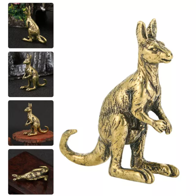 Vintage Brass Mini Kangaroo Statue Fengshui Ornament for Home Office Decor