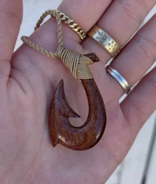 GENUINE KOA WOOD Hawaii Design Jewelry Fish Hook Pendant Choker