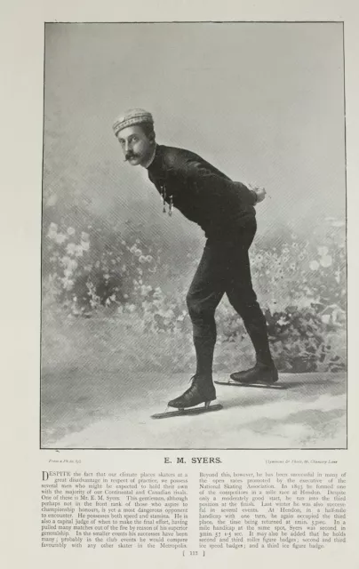 1896 Original Sporting Estampado Y Texto ~Patinaje~ E. M. Syers