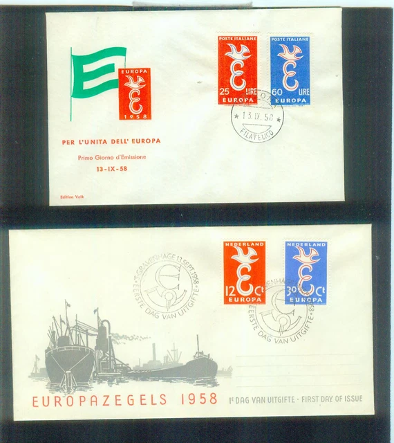 2 ältere Ersttagsbriefe aus Italien & Niederlande, von 1958, gestempelt