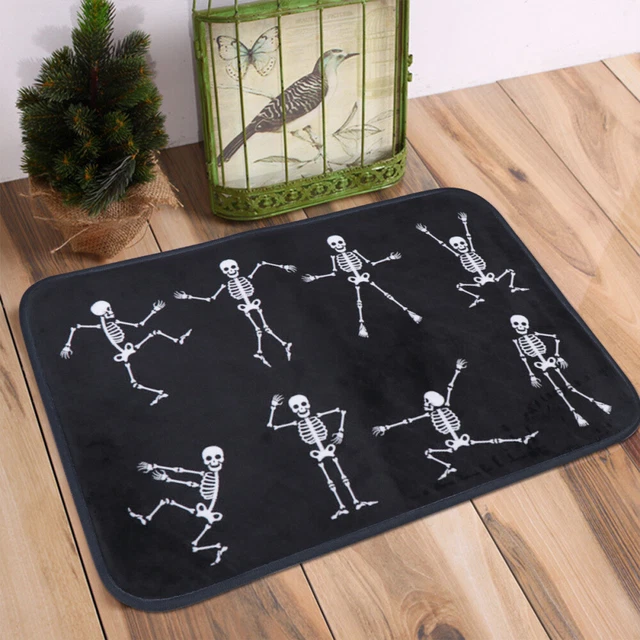 Alfombra de piso absorbente de franela estampada de calavera alfombra de puerta de cocina