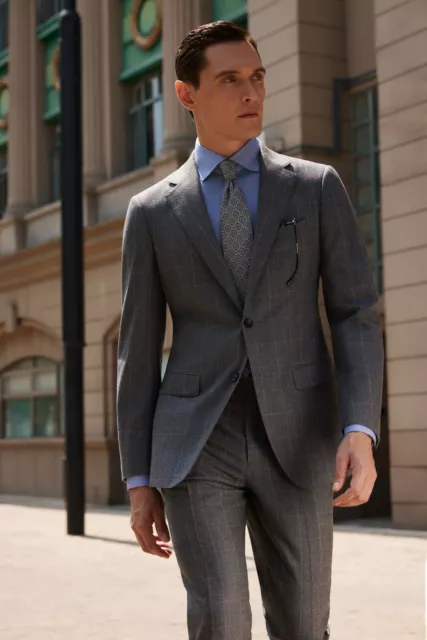 Hugo Boss Rare Discontinued Two-Piece Charcoal Grey With Blue Windowpane Suit