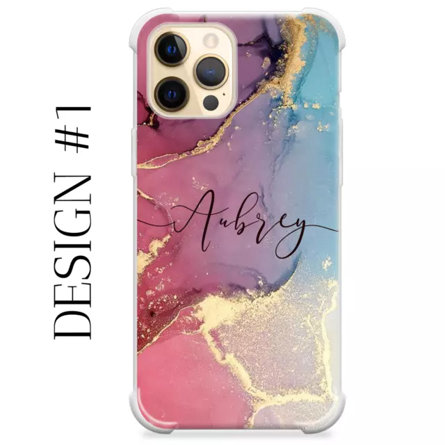 Personalised Phone Case Back Marble Custom Name Silicone Cover for iPhone 15 12