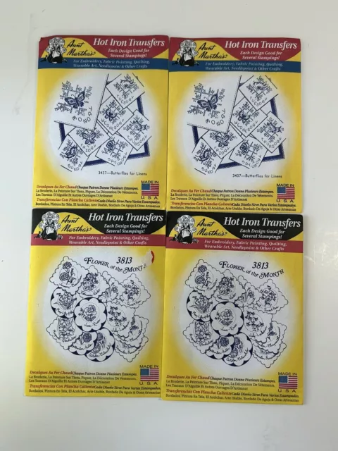 Vintage Lot of 4 Aunt Martha's Hot Iron Transfers Embroidery Craft Patterns