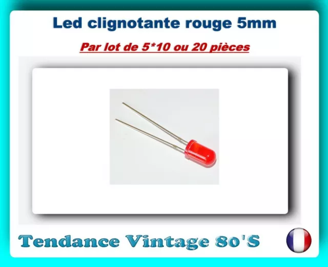 *** Lot De 5*10 Ou 20 Led Rouge Clignotante 5Mm - 1.5Hz  ***