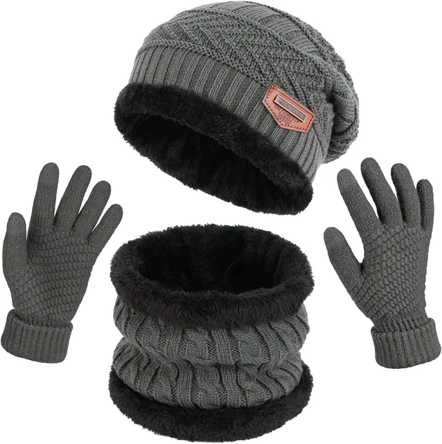 Gorro de Punto Bufanda Guantes Set De Invierno Pantalla táctil Mitones De Mujer