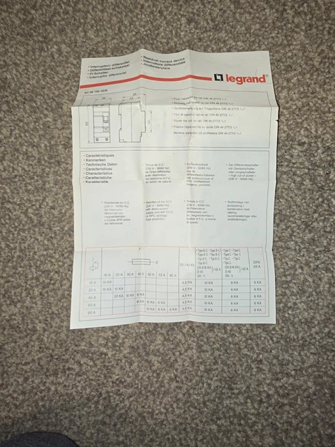 Legrand 3 AMP TYP C 6kA 30 MA DOPPELPOL RCBO 07881 078 81