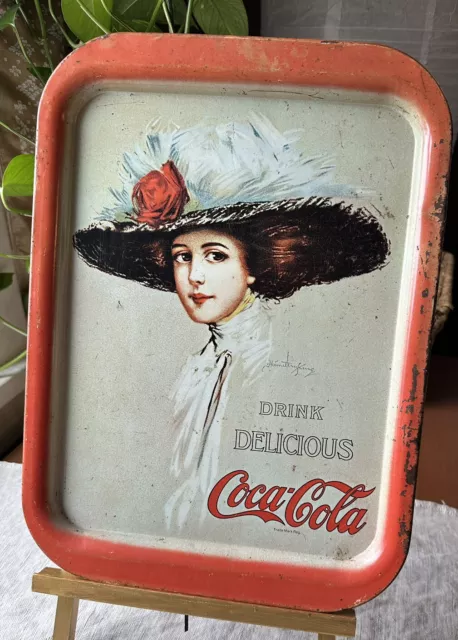 Vintage Coca-Cola Metal Serving Tray Hamilton King Girl Drink Delicious Coke