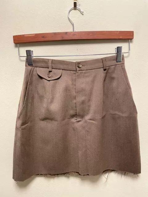 Vintage Ralph Lauren Womens Mini Skirt Size 6 Brown Wool Raw Hem Academia 90s