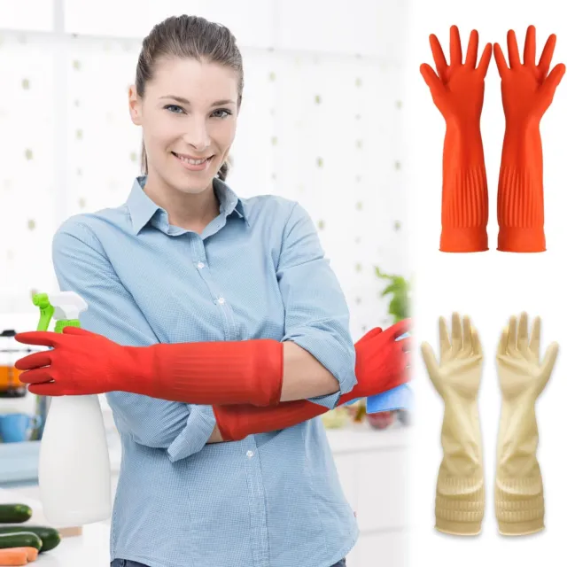 Guantes limpios impermeables de goma para lavar platos largos limpieza hogar guante de cocina